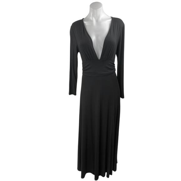 NEW Beeson River Women's Black Long Sleeve Plunge V-Neck Maxi A-line Dress Sz XL - Picture 1 of 5